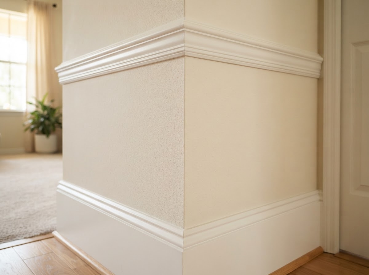 Crown molding and baseboard detail in an established Valrico Florida home