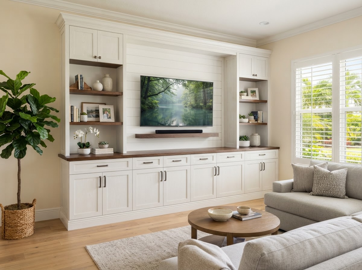 Custom media wall built-in in Fish Hawk Florida