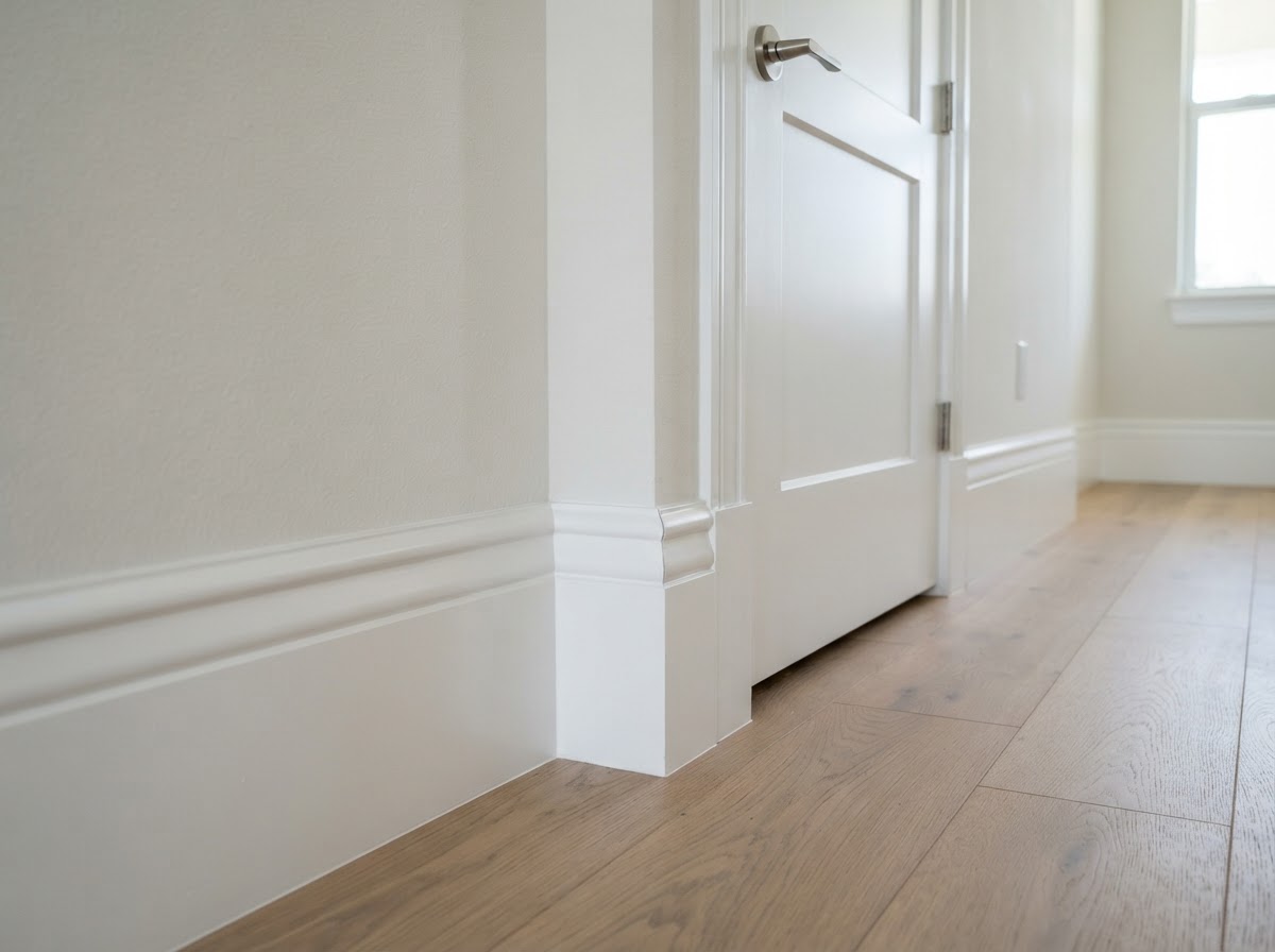 Baseboard and casing transition detail in a Brandon Florida home