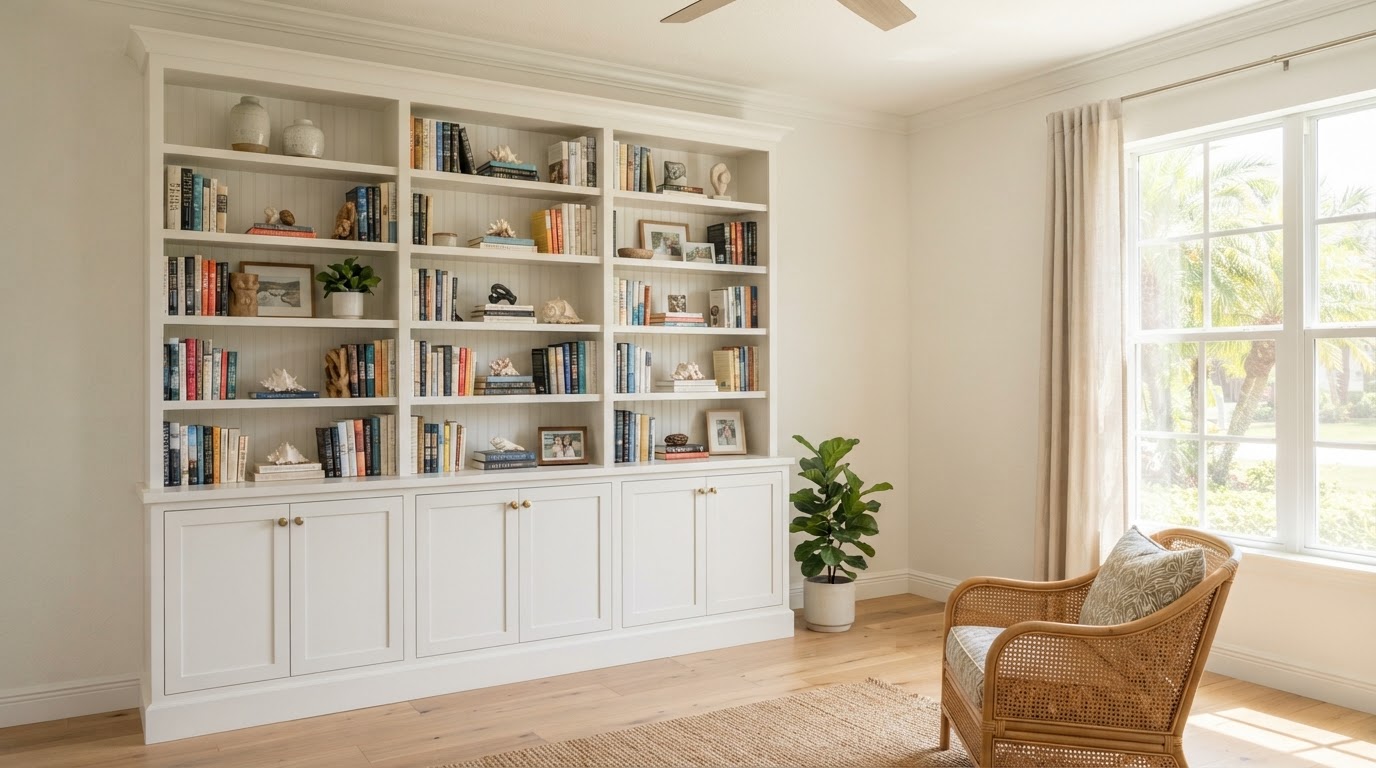Custom built-in bookcase in a Bloomingdale Florida home