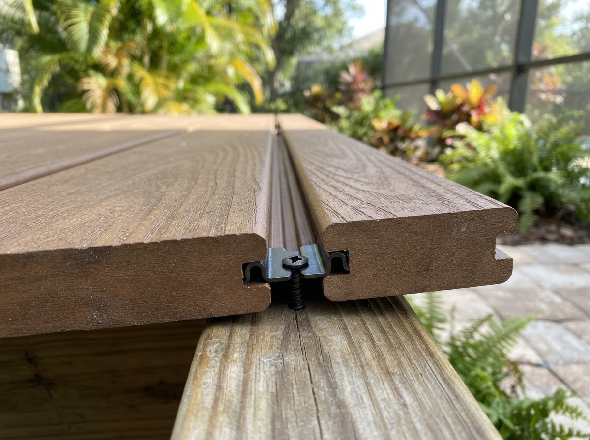 Hidden fastener and grooved composite board detail in Bloomingdale
