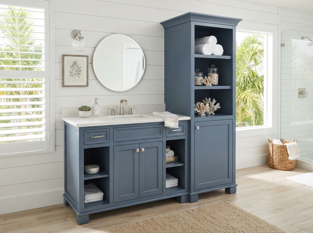 Bathroom vanity and linen cabinet carpentry in Bloomingdale