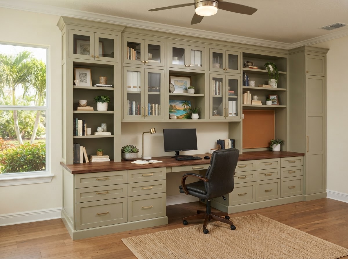 Custom built-in office and storage in a Brandon Florida home