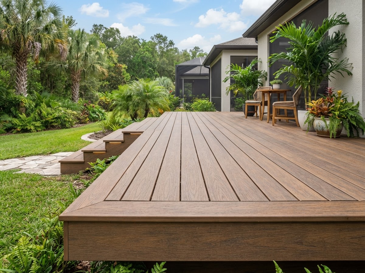 Composite decking in a Riverview Florida backyard