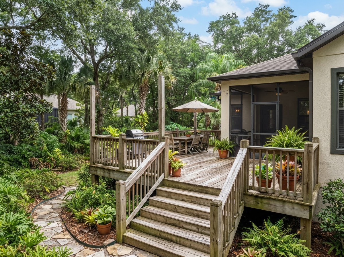 Florida backyard deck in an established Valrico suburban setting