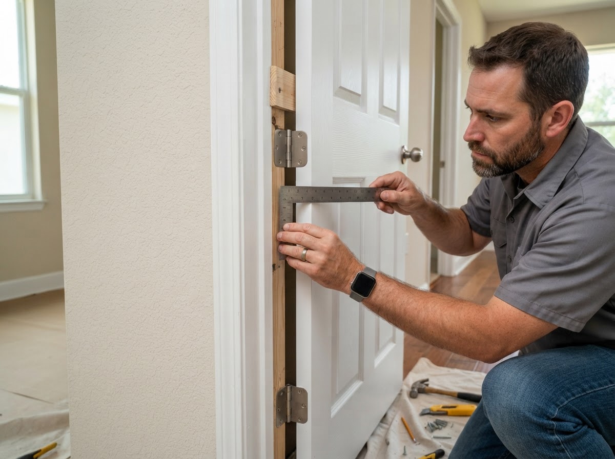Interior door installation with reveal check in a Brandon Florida home
