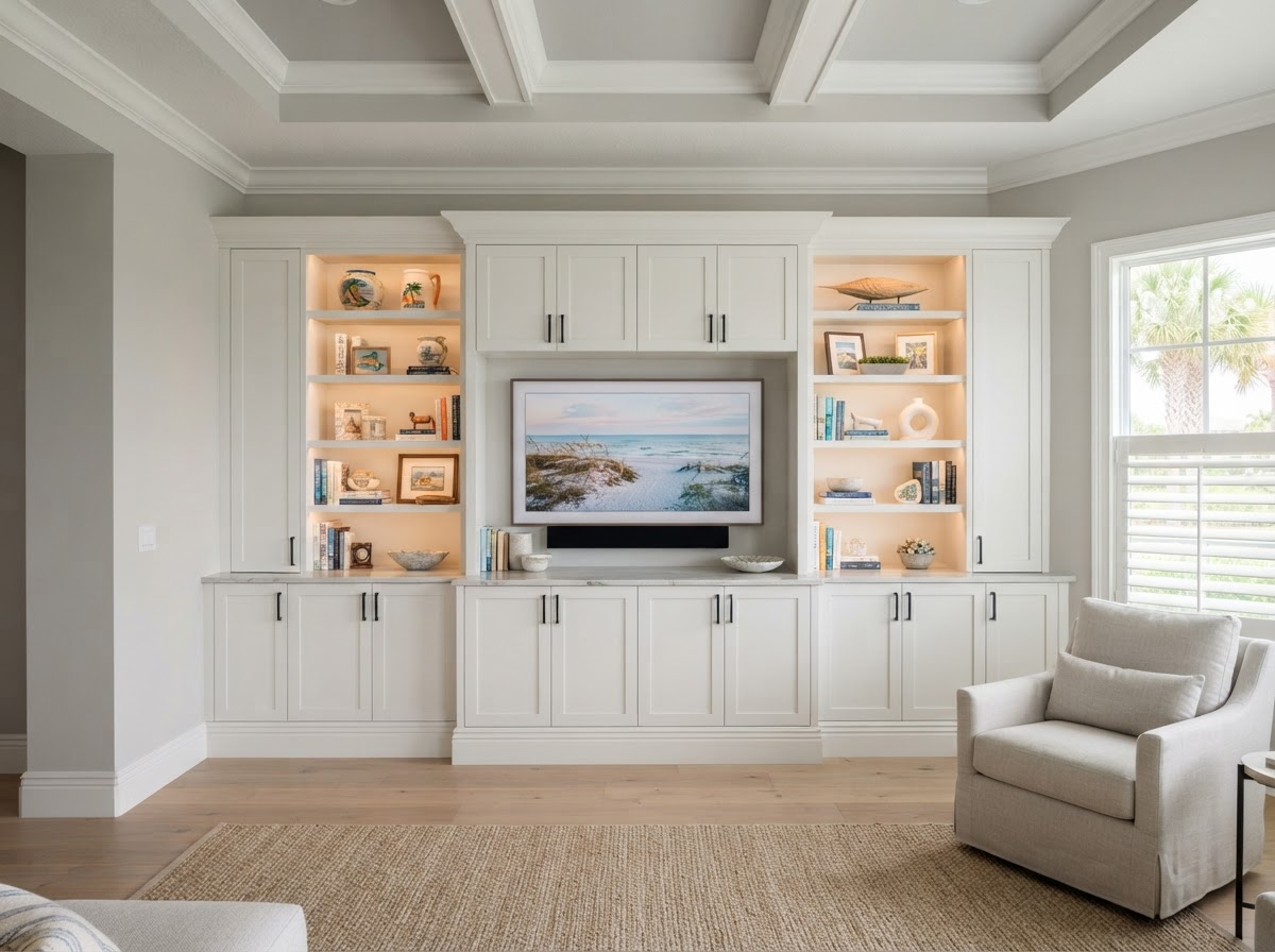 Crown and base trim integration for built-ins in Fish Hawk FL