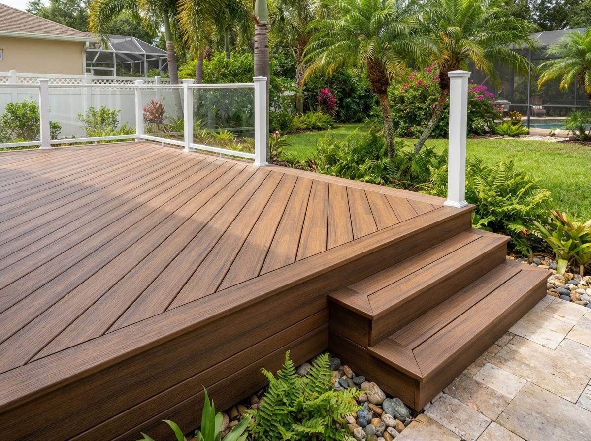 Composite deck picture-frame border and fascia in Bloomingdale