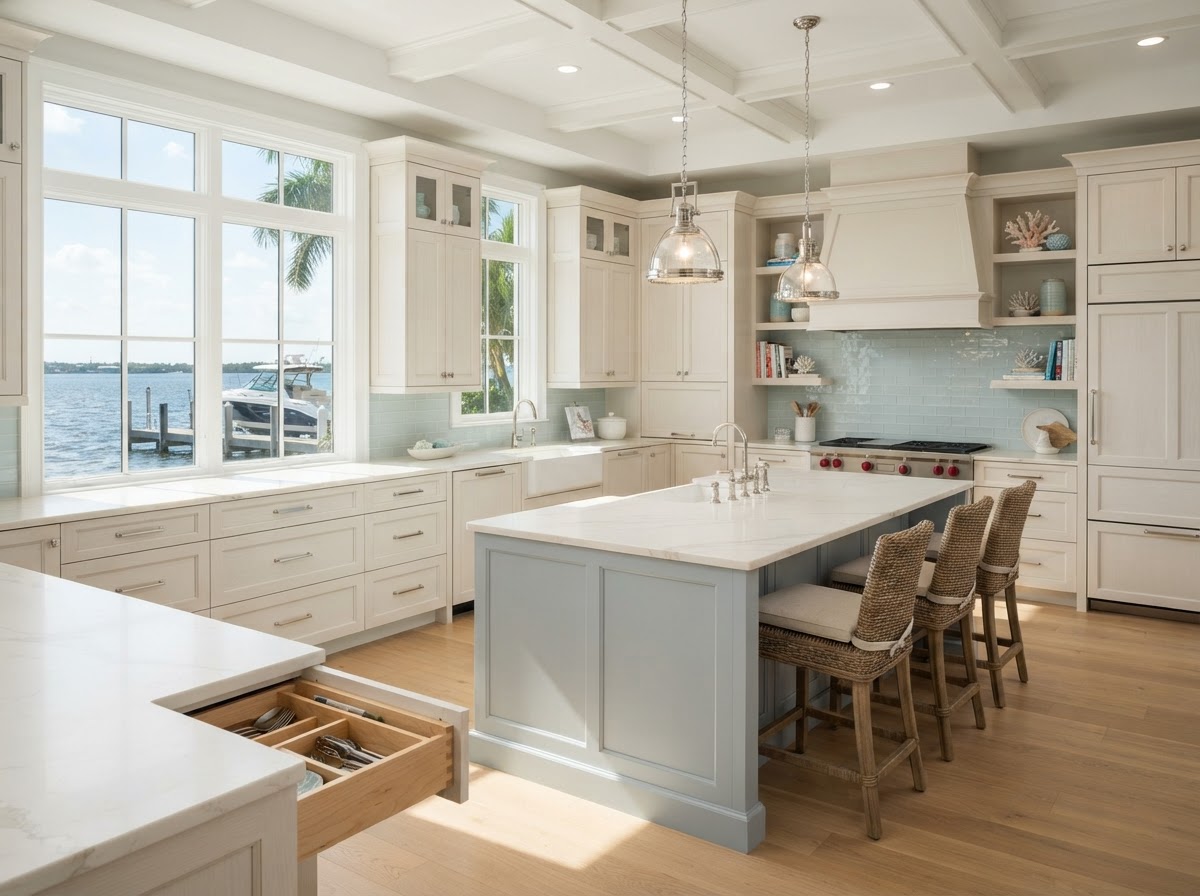 Custom kitchen cabinetry in a waterfront-style Apollo Beach Florida home