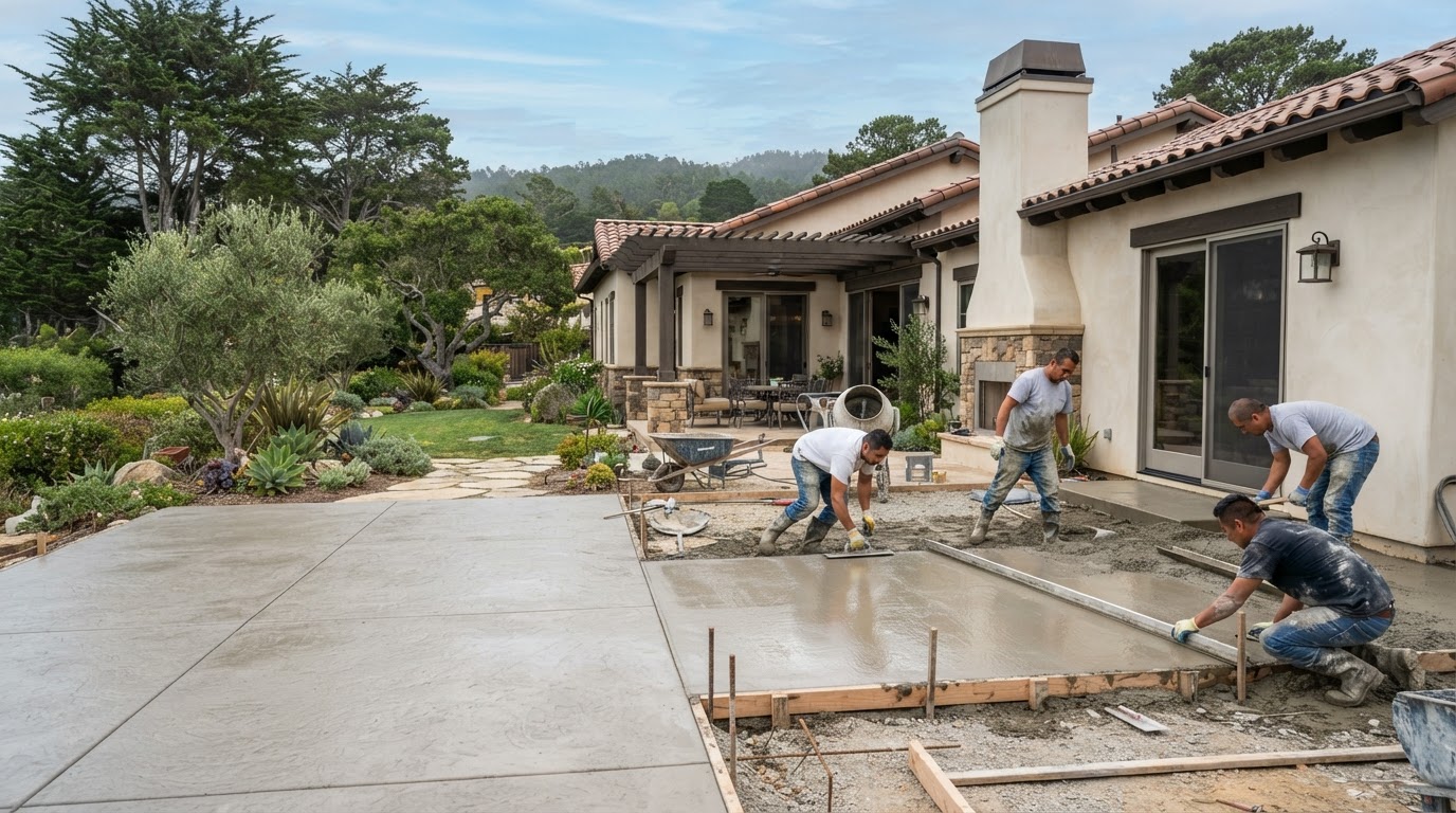 Concrete patio installation and finishing for a Monterey home