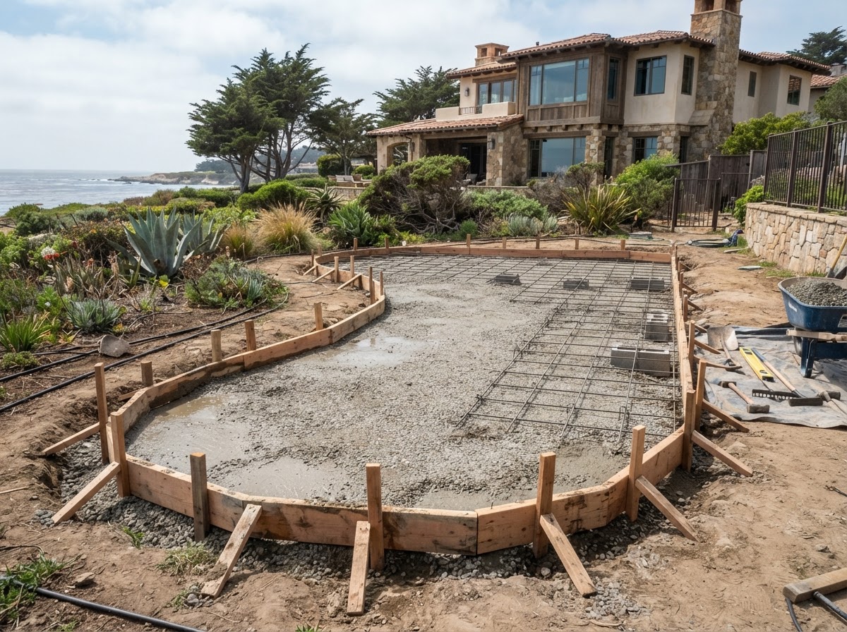 Concrete patio base preparation and formwork