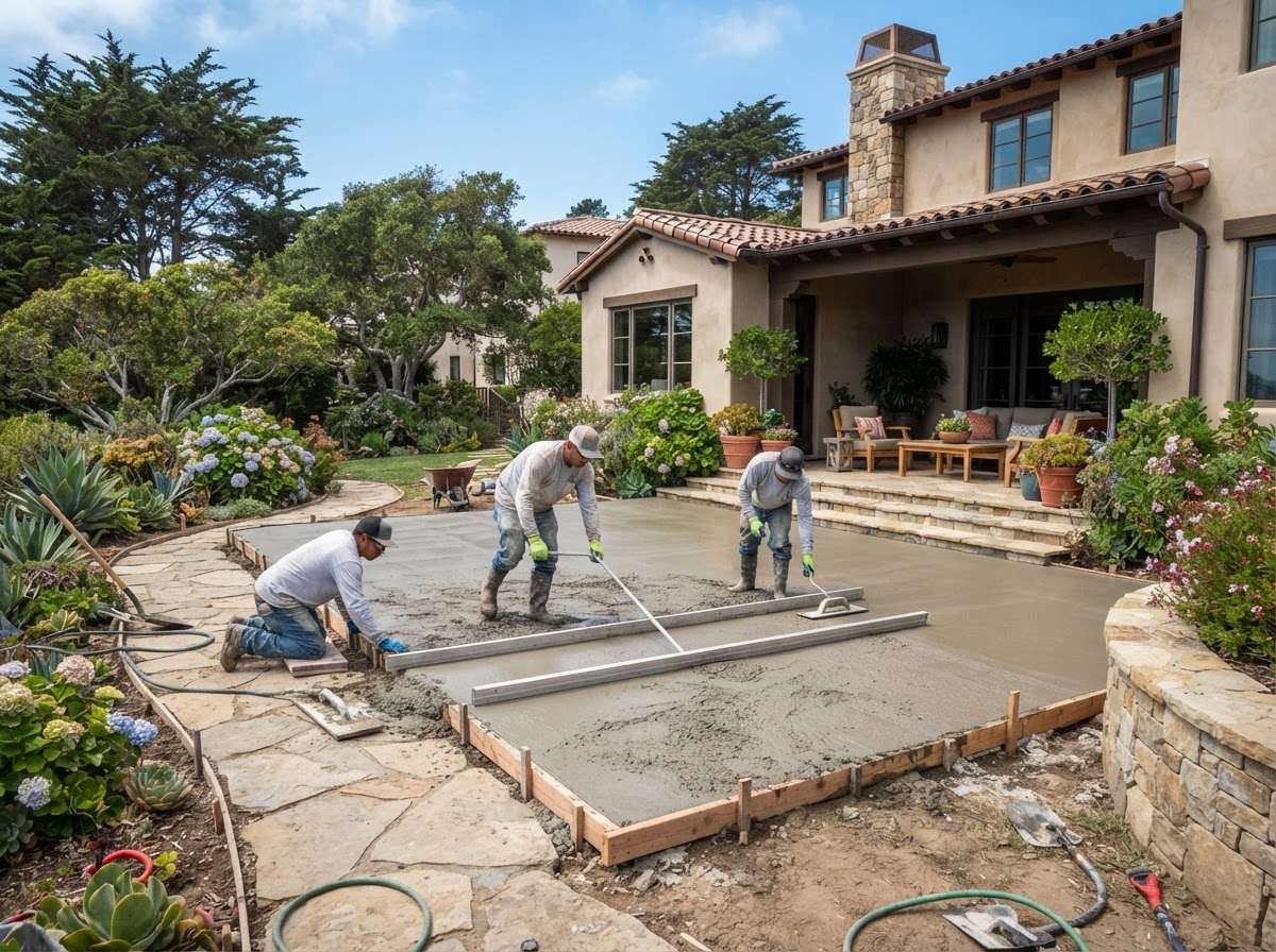 Concrete patio installation for a Monterey home