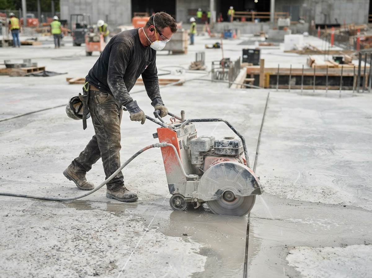Professional concrete slab saw cutting