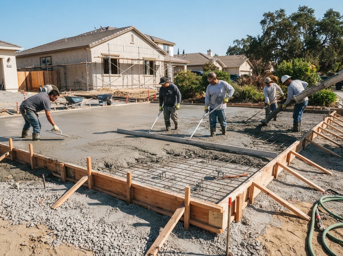 Concrete slab installation and finishing