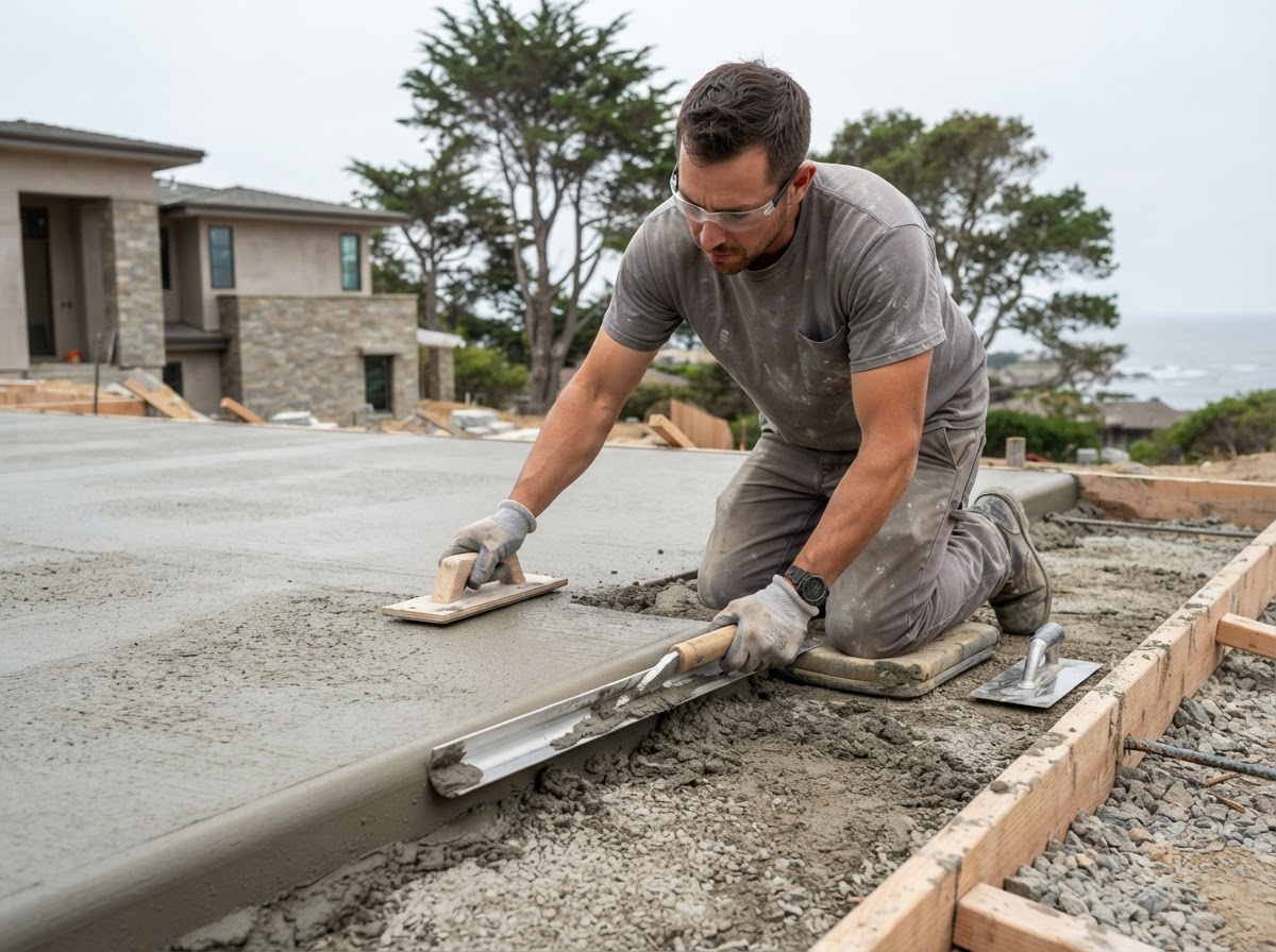 Concrete finishing work during a Monterey project