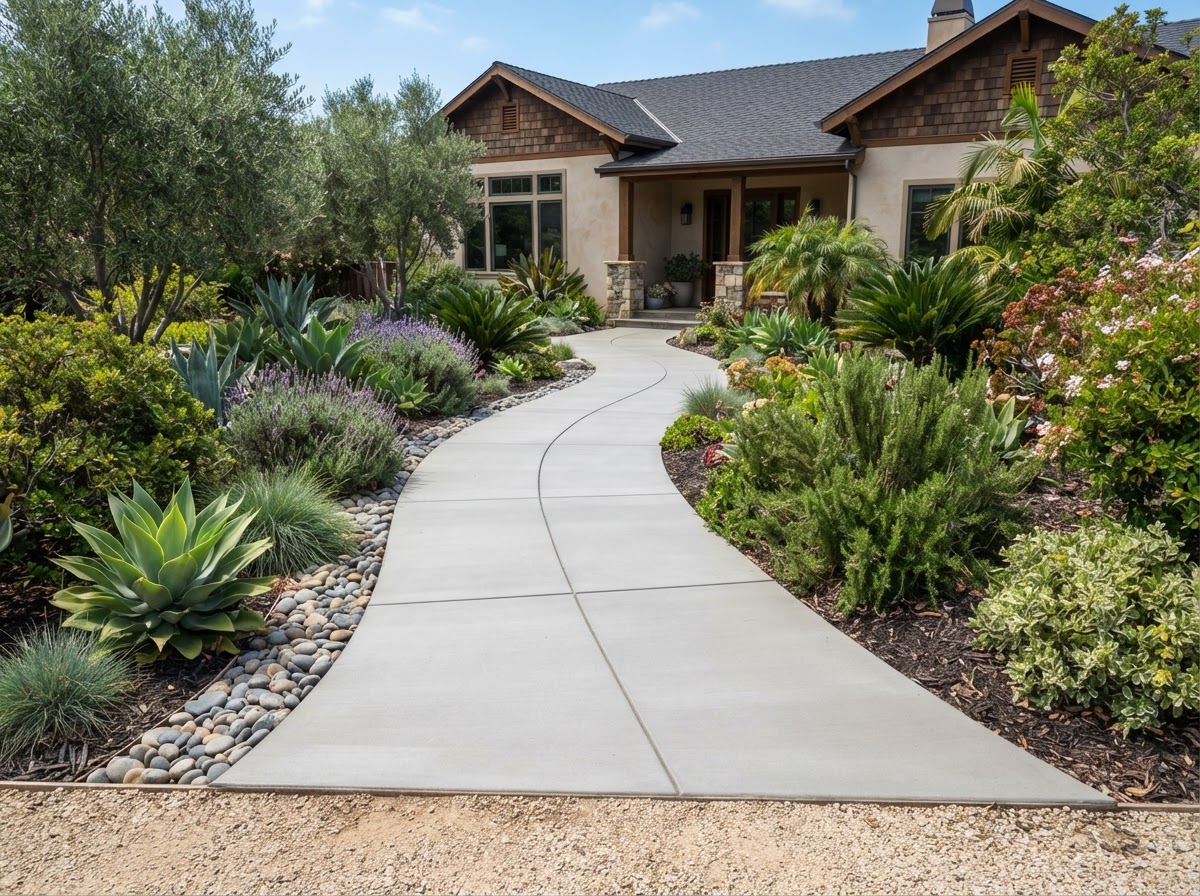 Concrete walkway with control joints in Monterey