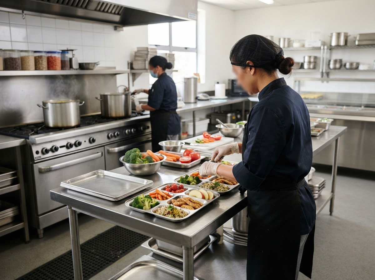 The on-site school kitchen where our full-time cook prepares children's meals