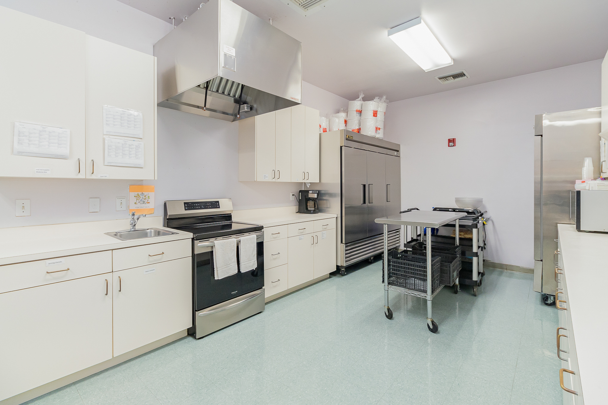 The on-site school kitchen where our full-time cook prepares children's meals