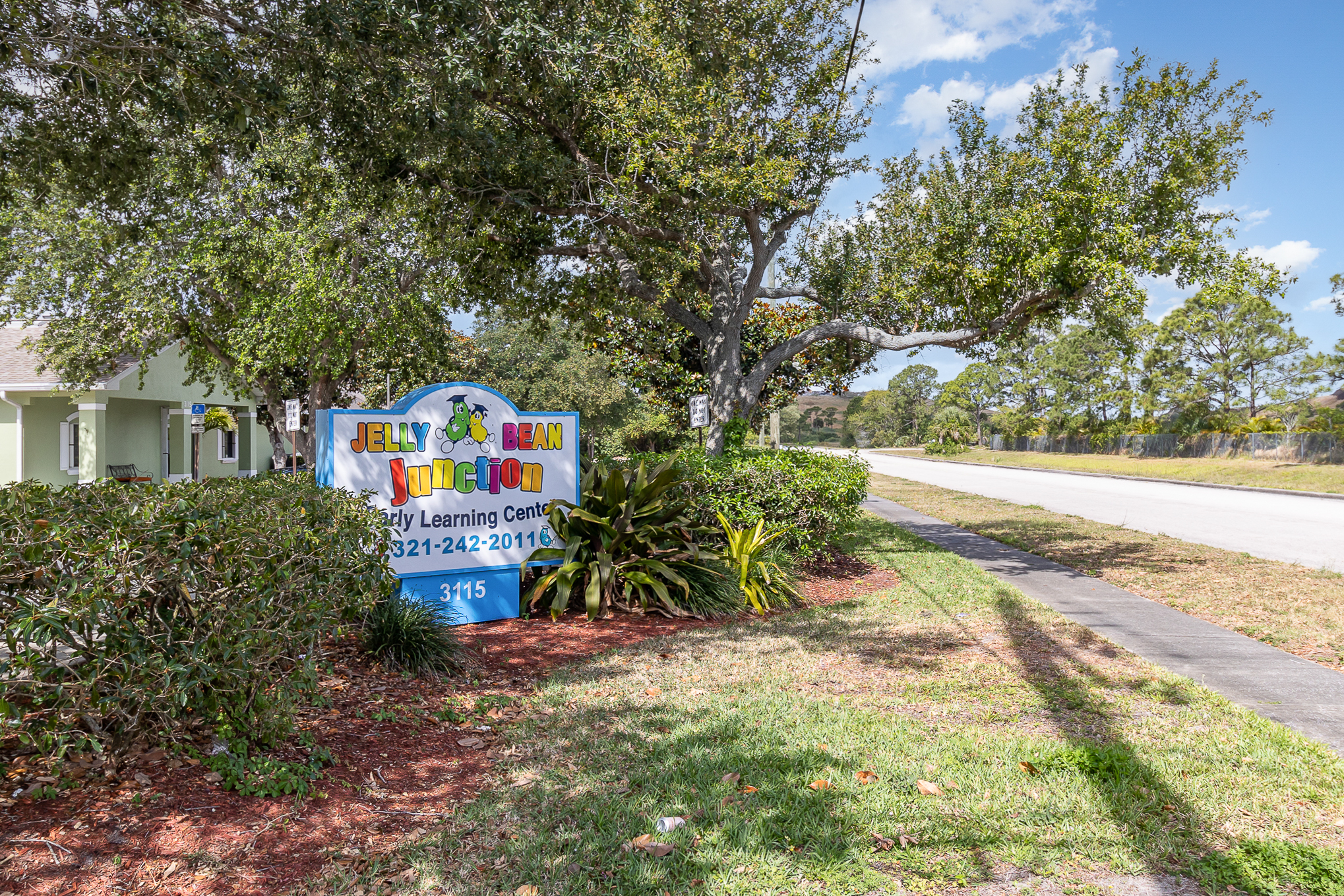 Jelly Bean Junction Early Learning Center street sign at 3115 New York Avenue in Melbourne