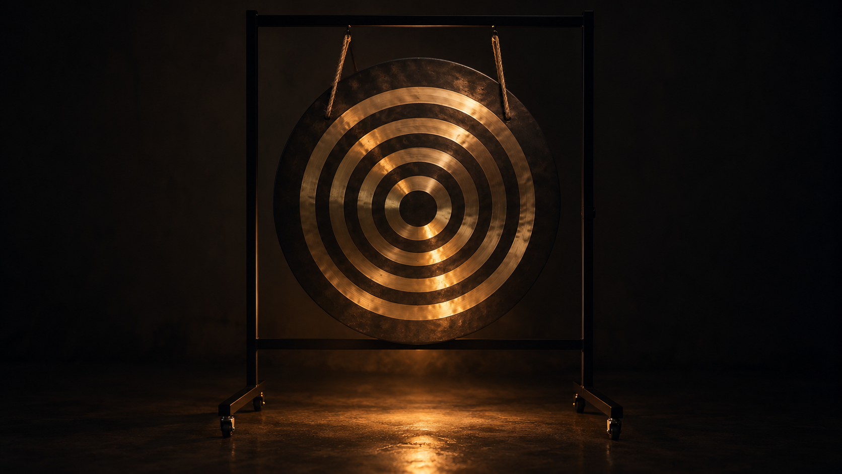Large gong glowing in low warm light, Gongscape gong hire