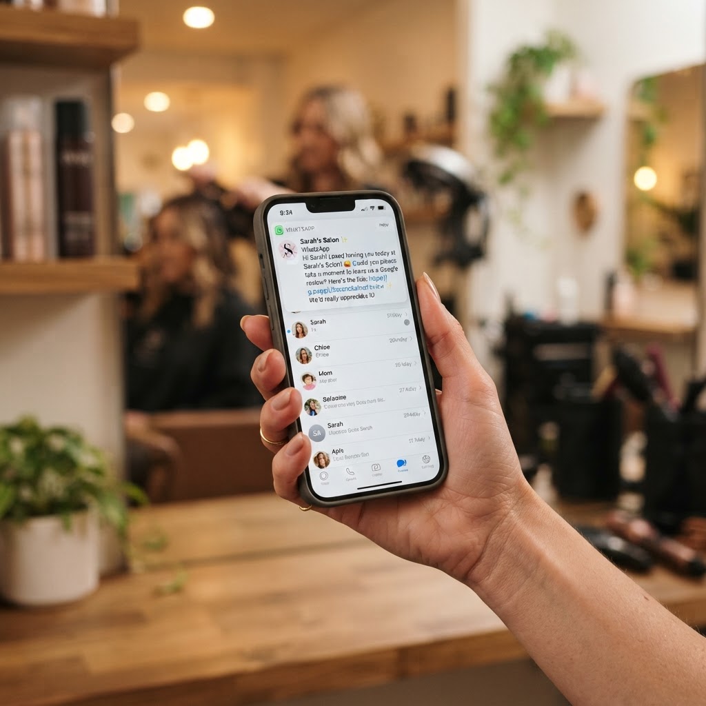 Notifica WhatsApp con richiesta di recensione sul telefono