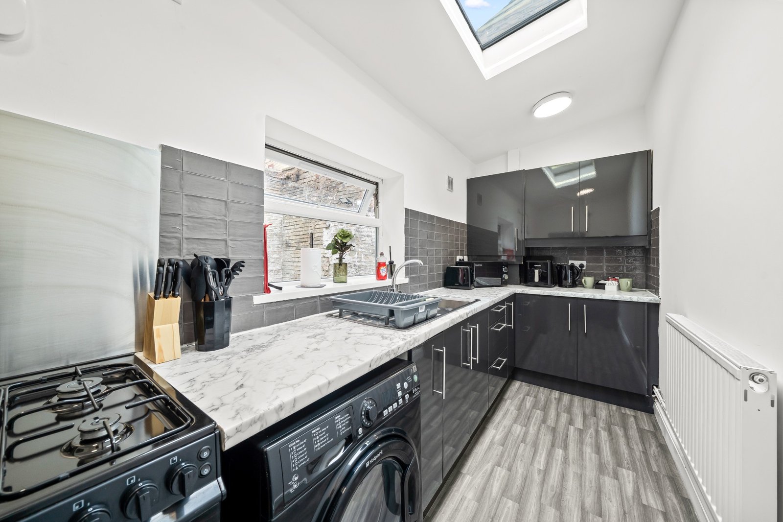 Refurbished Halifax city centre apartment kitchen and living space