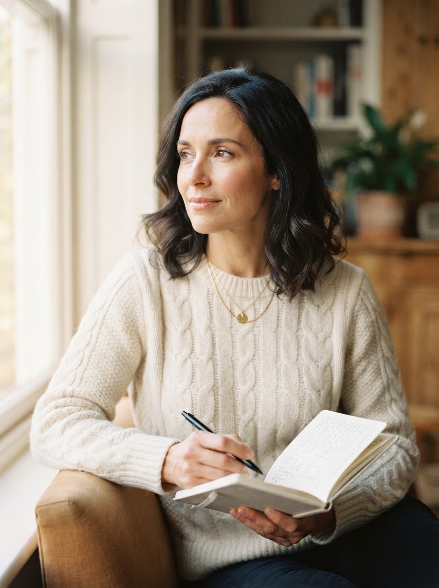 Roxeanne Hardenburg, founder of Essential Farmaceuticals, holding a notebook