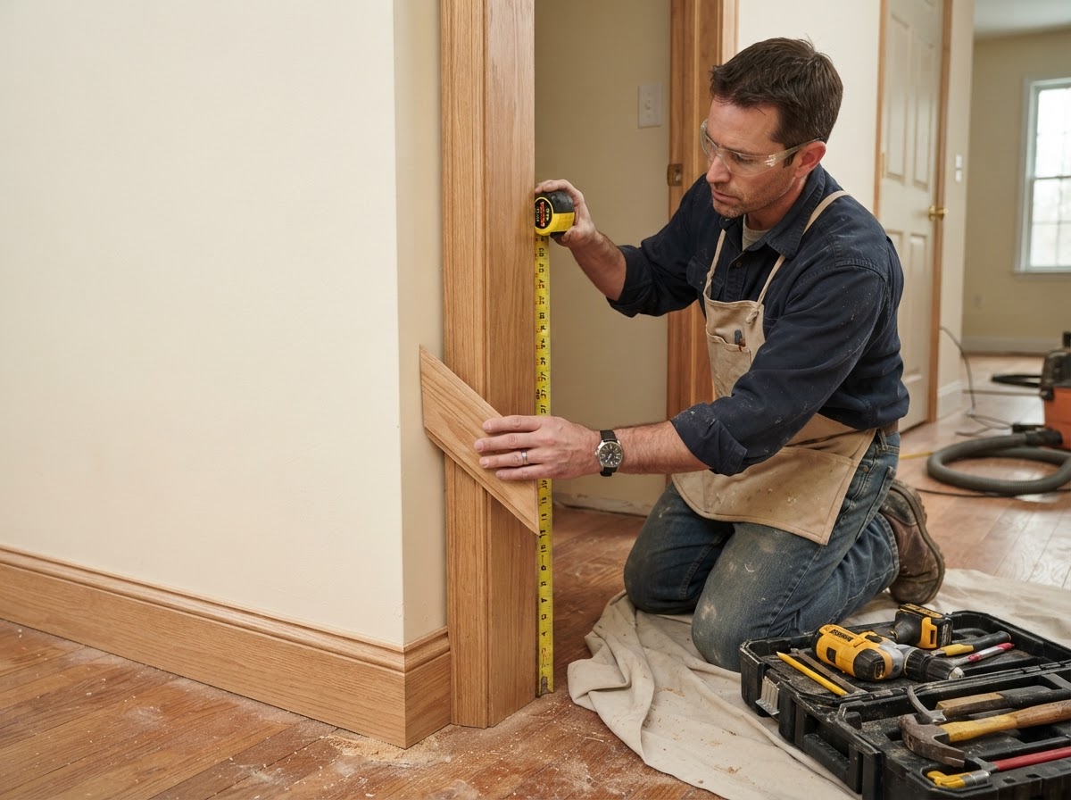 Finish carpenter fitting trim and molding around an interior opening