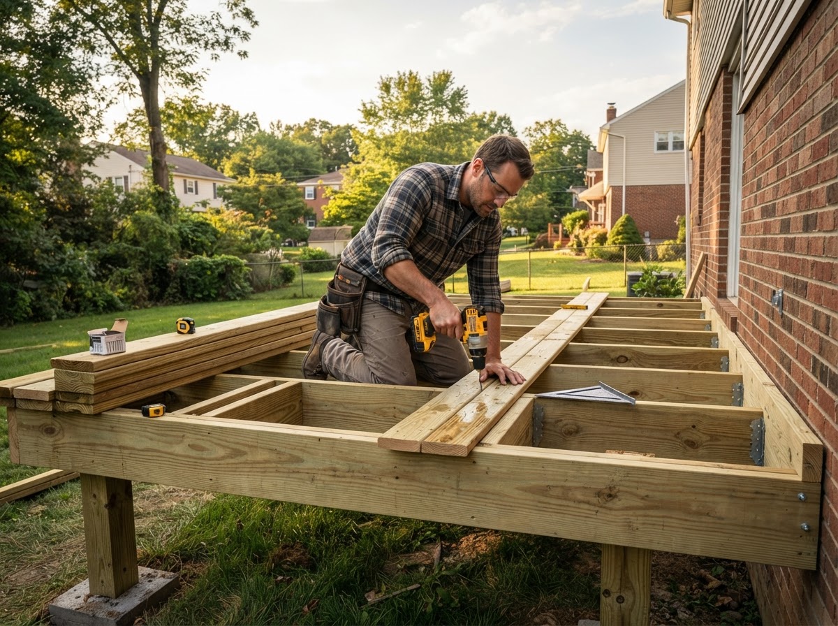 Residential deck framing and decking installation