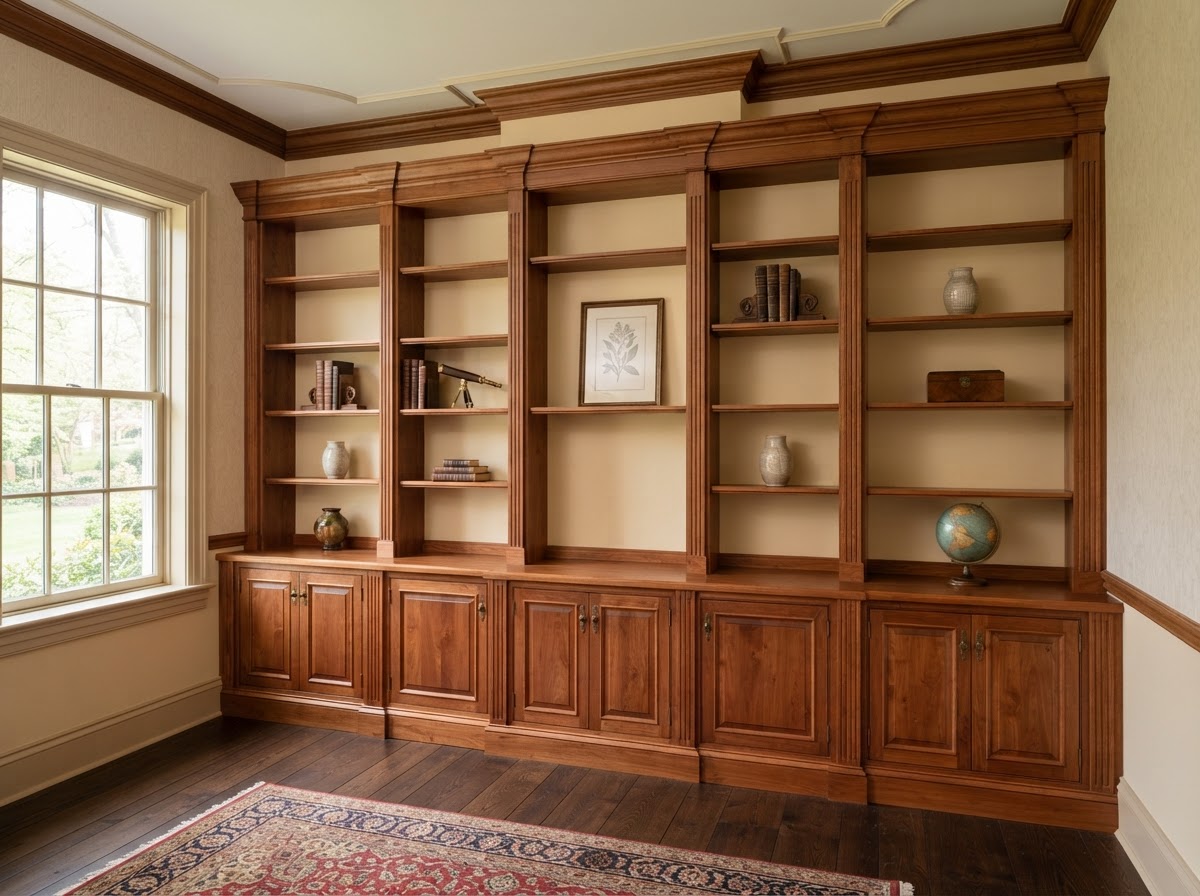 Wall-to-wall built-in bookcases and shelving