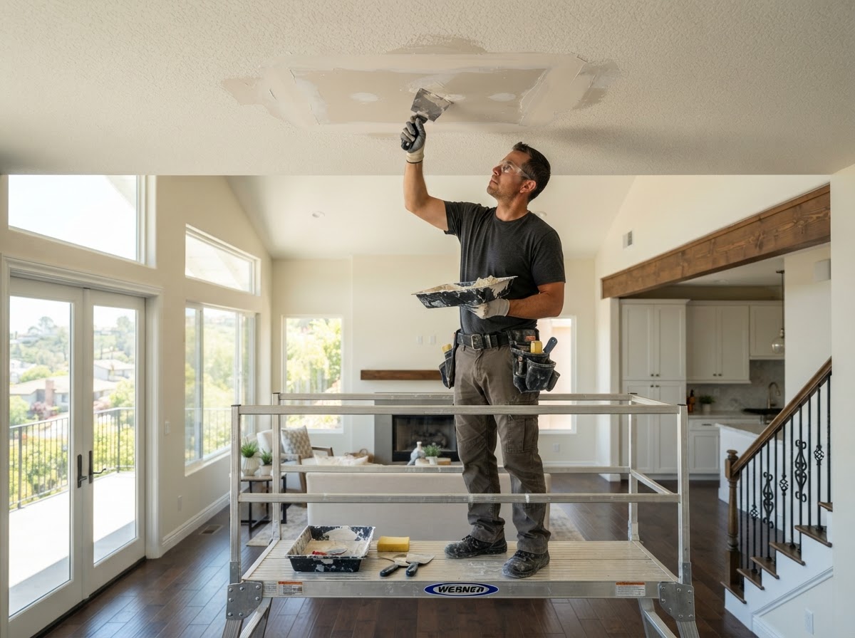 Ceiling drywall repair in a Walnut home