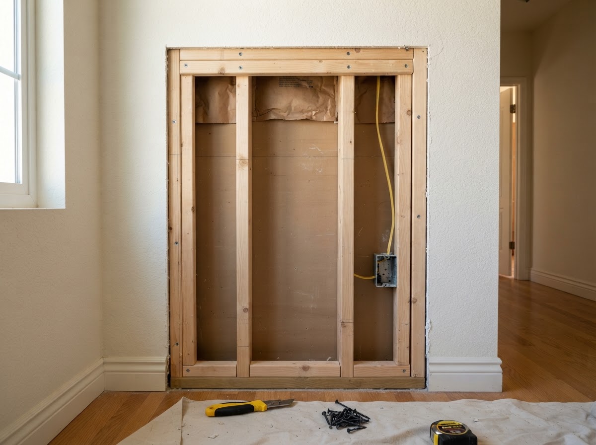 Wall prepared for replacement drywall installation