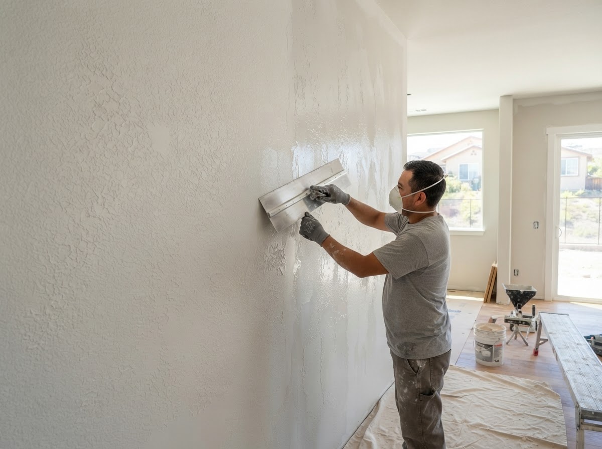 Knockdown drywall texture in a Diamond Bar home