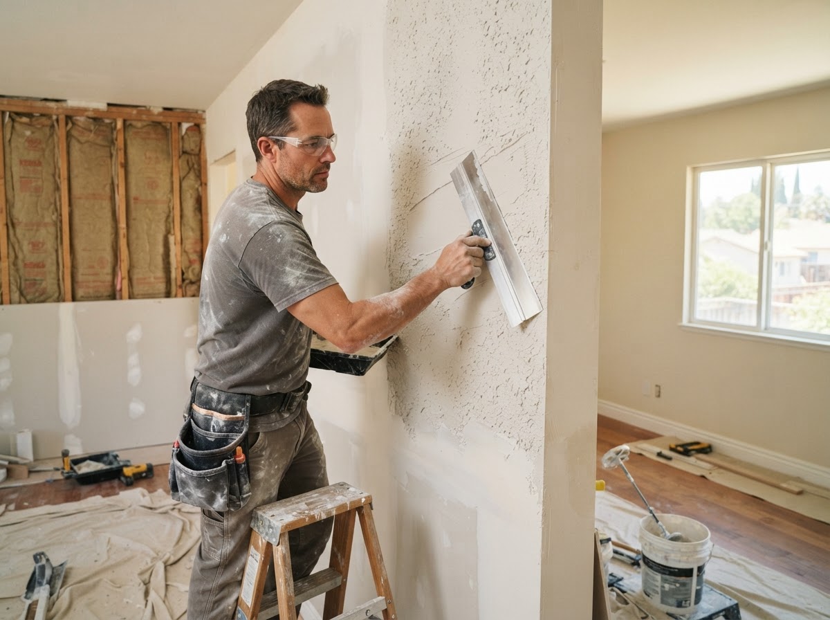 Knockdown drywall texture in a Rowland Heights home