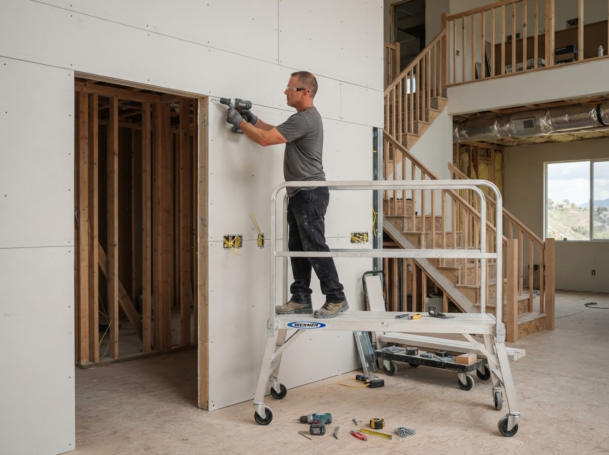 Drywall installation in a multilevel Diamond Bar home