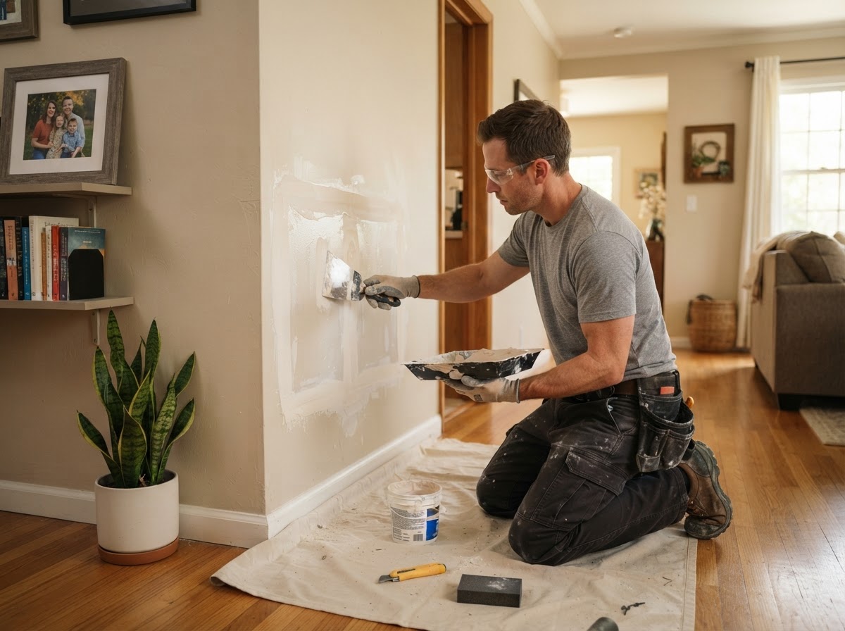 Drywall repair in a Hacienda Heights home