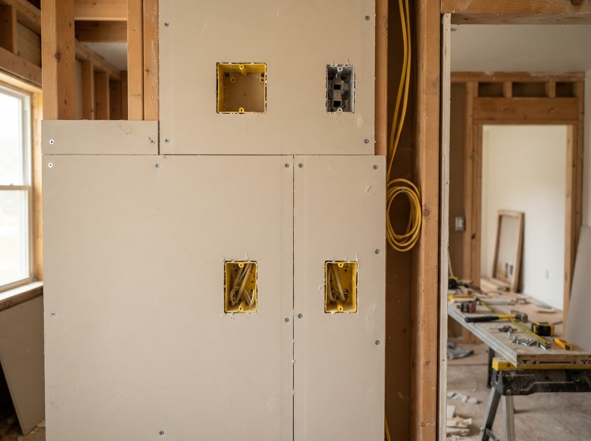 New drywall installed during a Hacienda Heights remodel