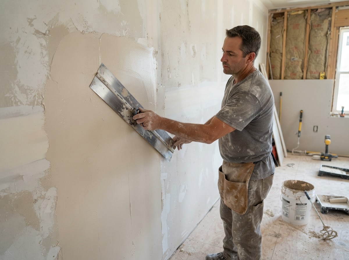 Skim coating an uneven drywall surface