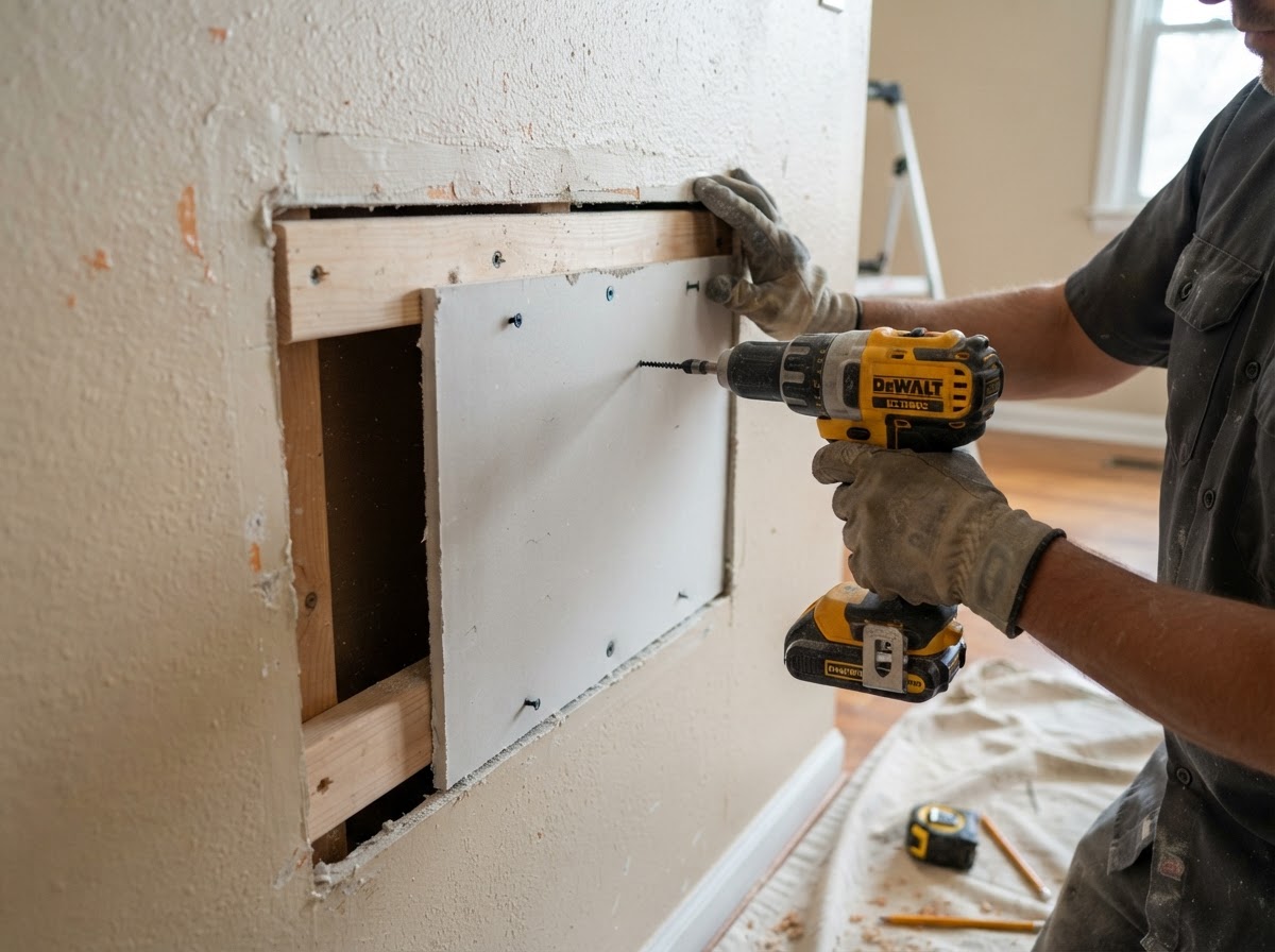 Drywall patch repair in a Hacienda Heights home