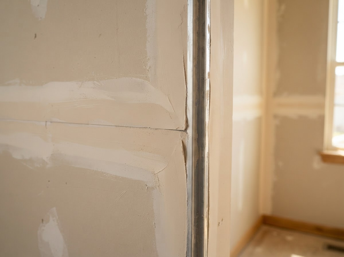 Drywall taping and corner finishing detail