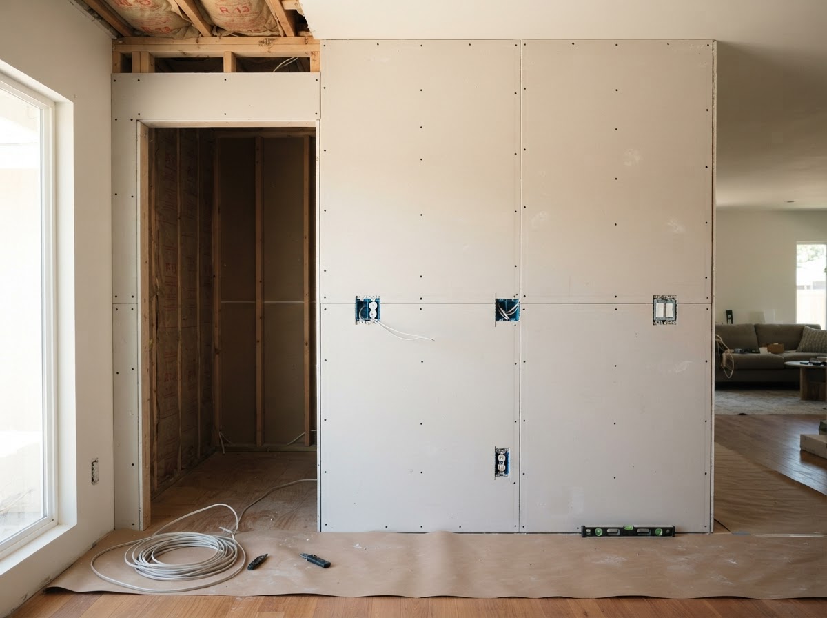New drywall installation during a Rowland Heights remodel