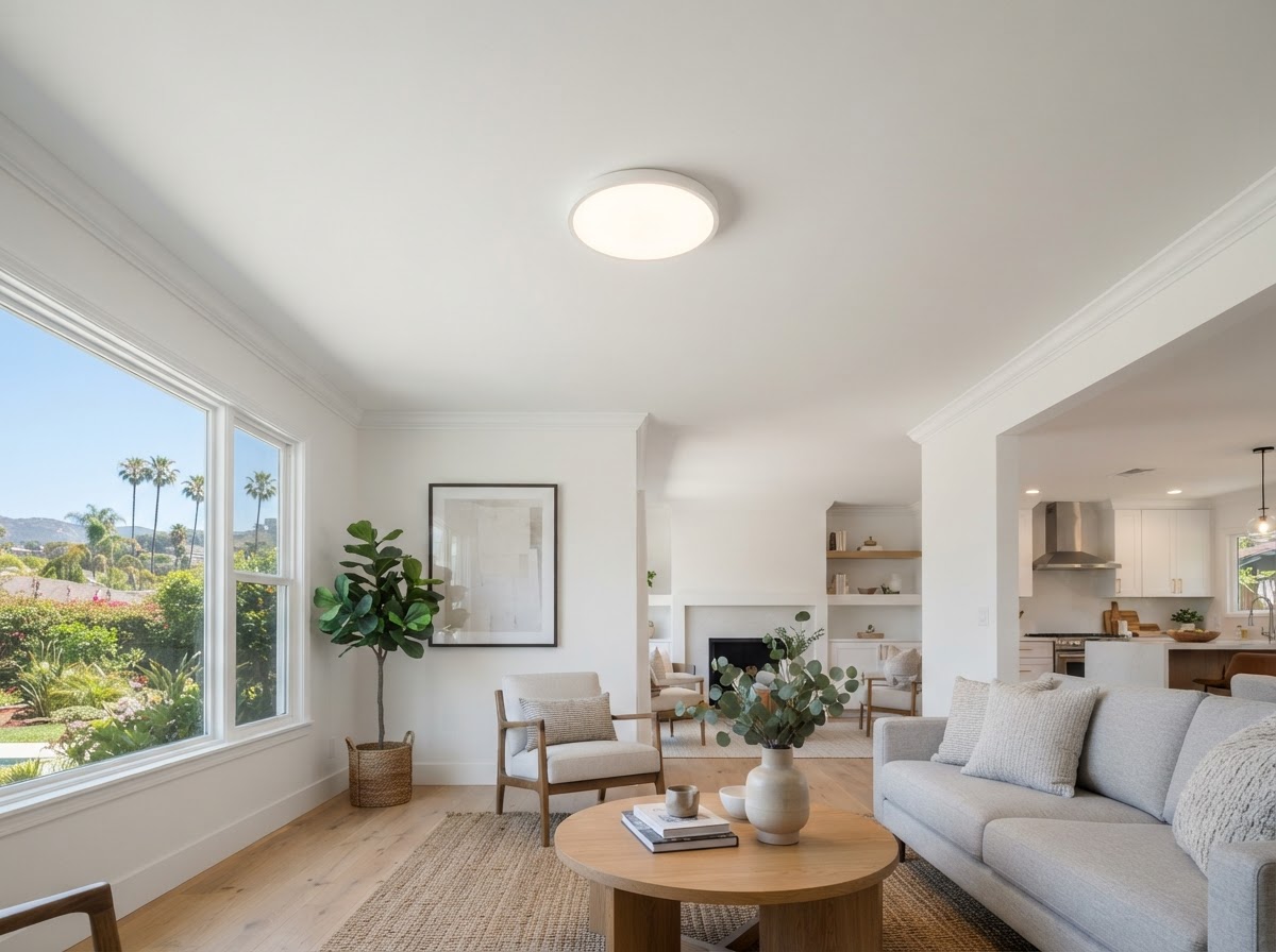 Smooth ceiling after popcorn ceiling refinishing in Rowland Heights
