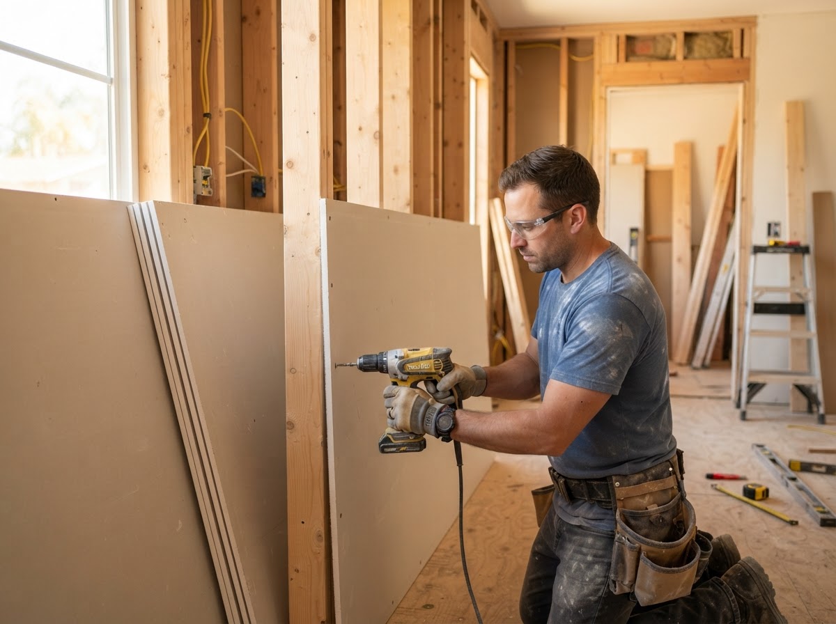 Drywall installation for a West Covina remodeling project