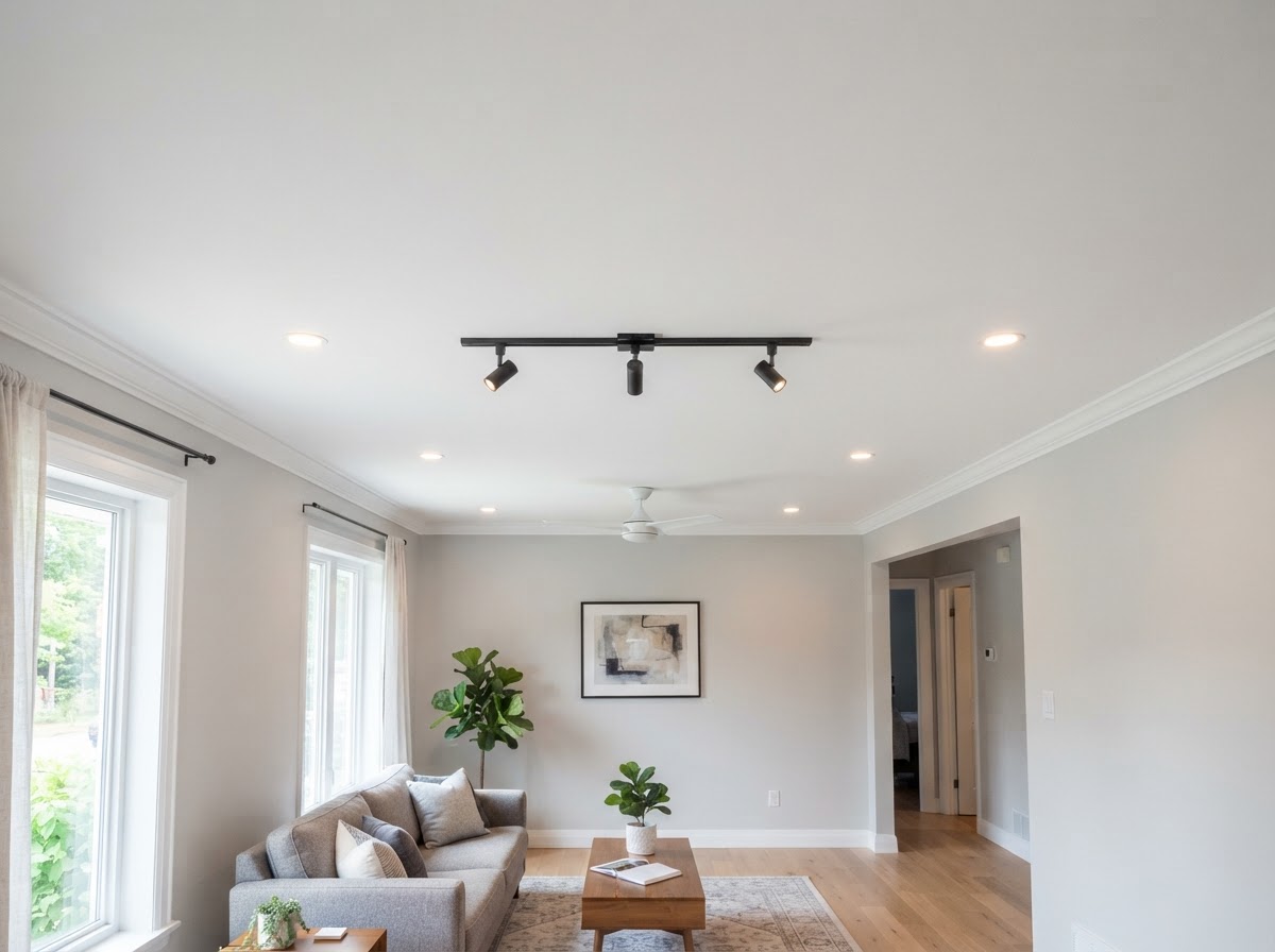 Smooth ceiling after popcorn ceiling refinishing in Hacienda Heights