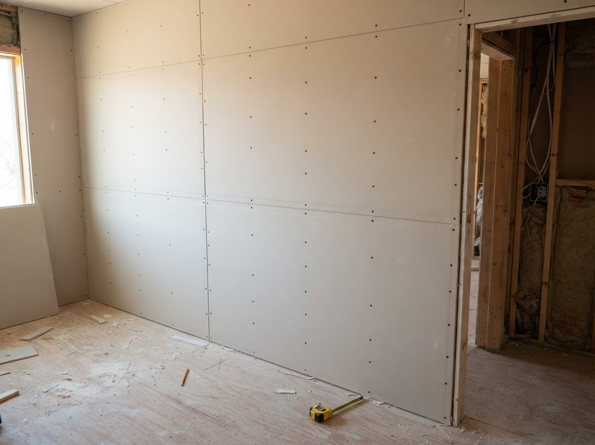 New drywall installed on an interior wall
