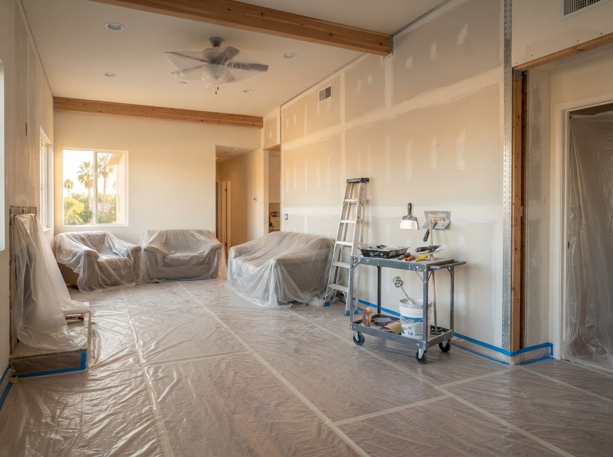 Room prepared for professional drywall work