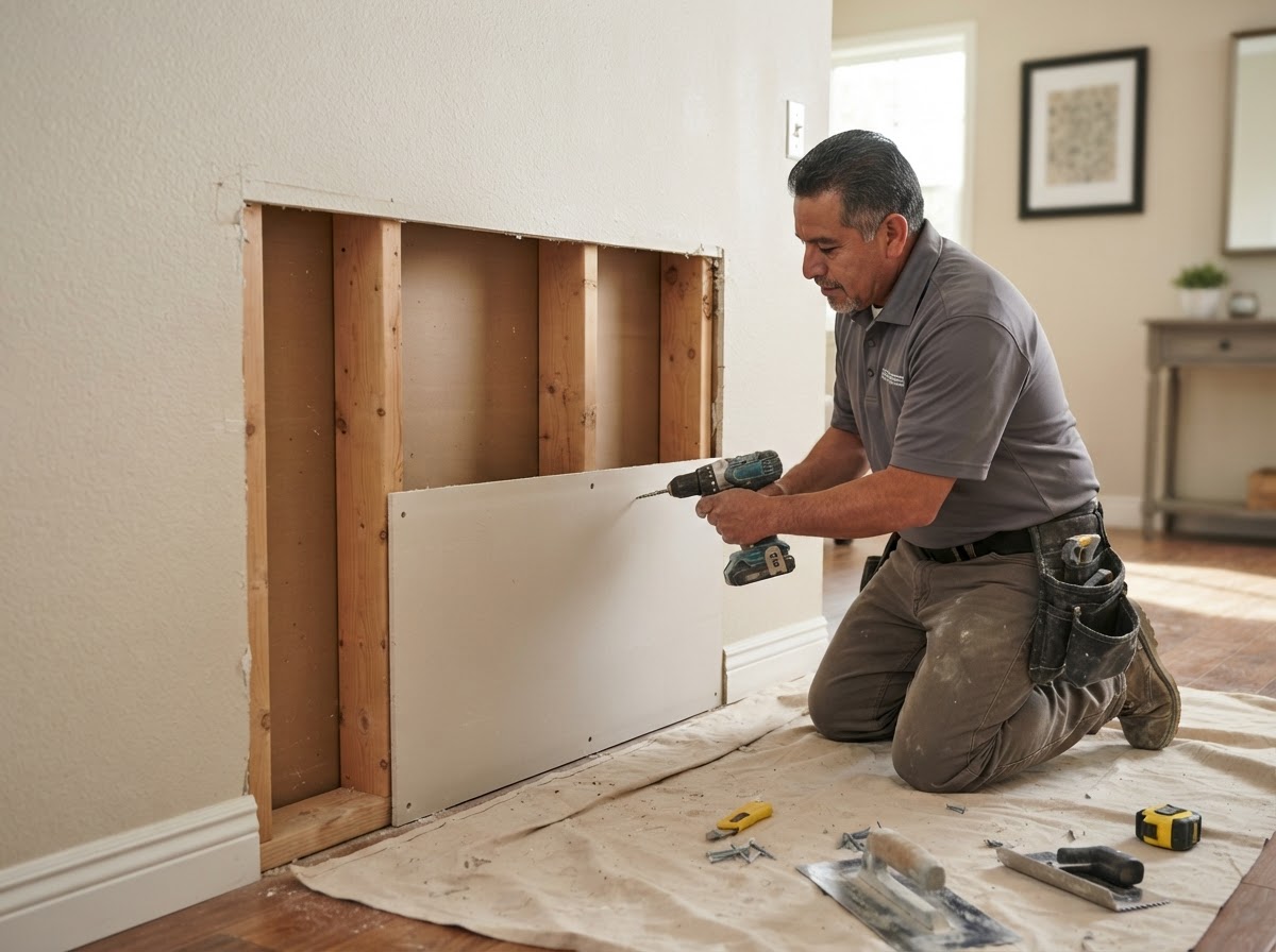 Water damaged drywall repair in West Covina