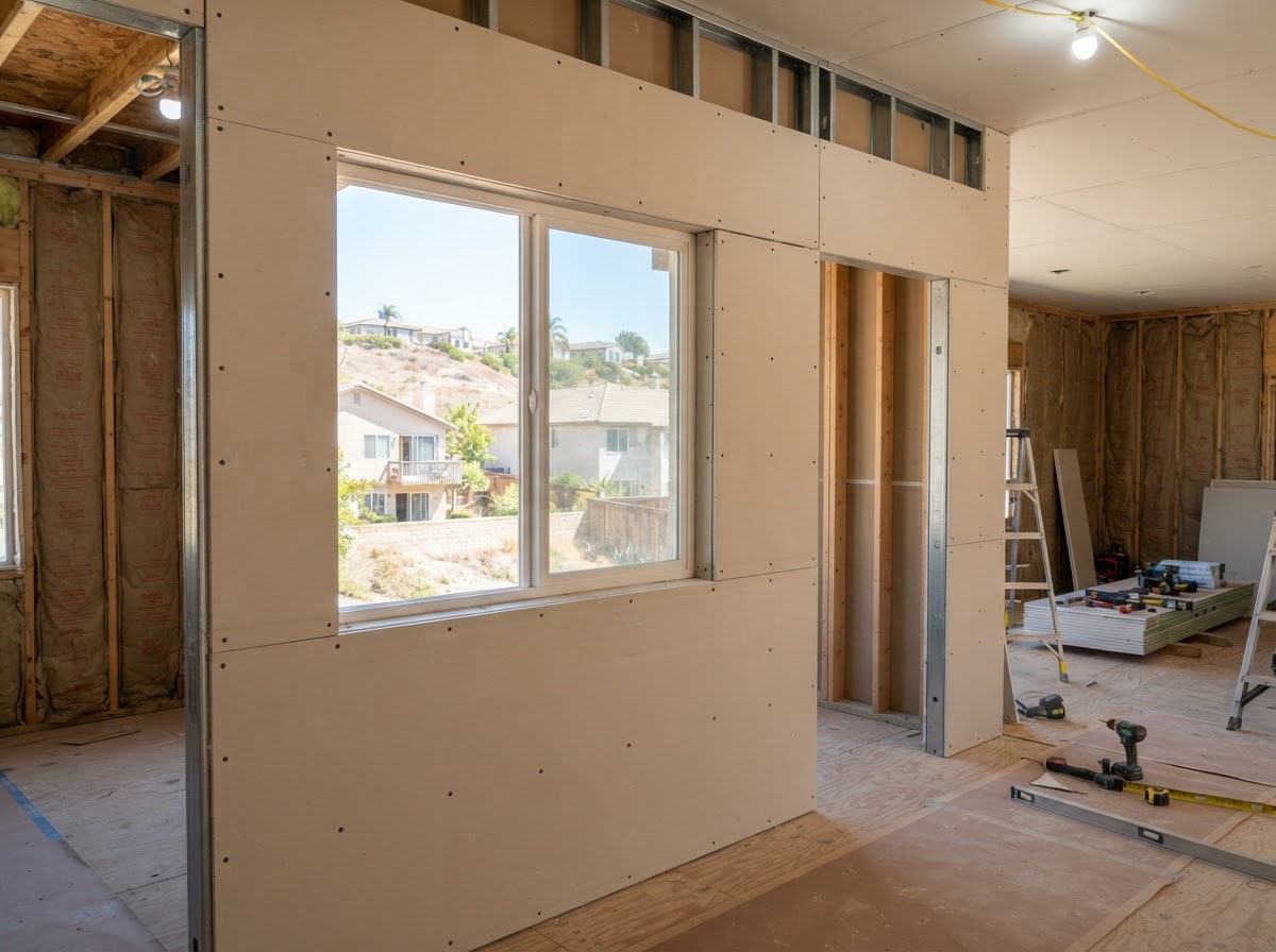 Drywall board layout during Diamond Bar remodeling