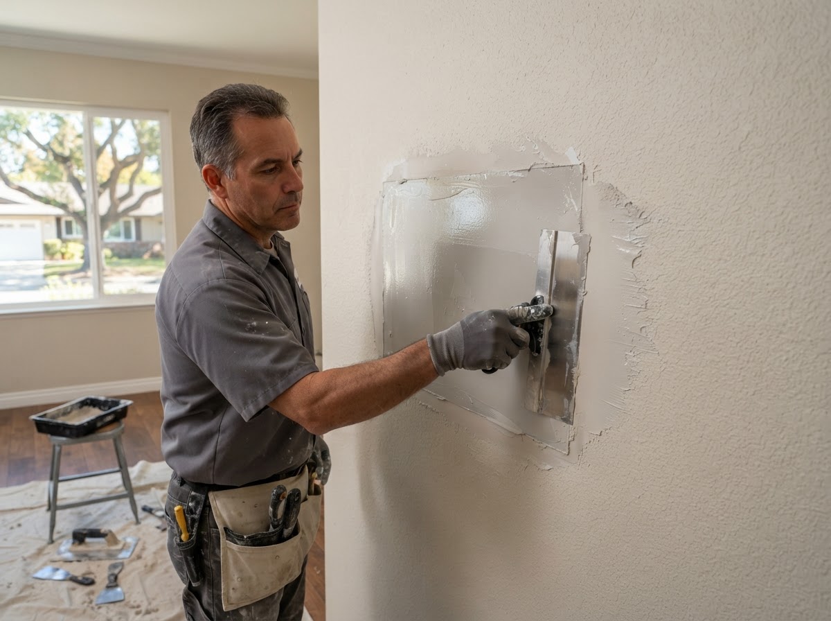 Drywall repair and finishing in a Walnut home