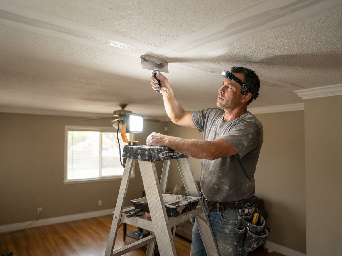 Ceiling drywall repair and finishing in Covina